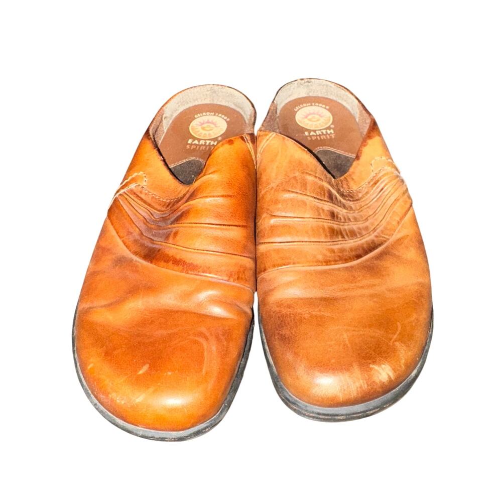 Earth Spirit Eliot Clogs Women's Size 8.5 Brown Leather Slip On Shoe Gelron 2000